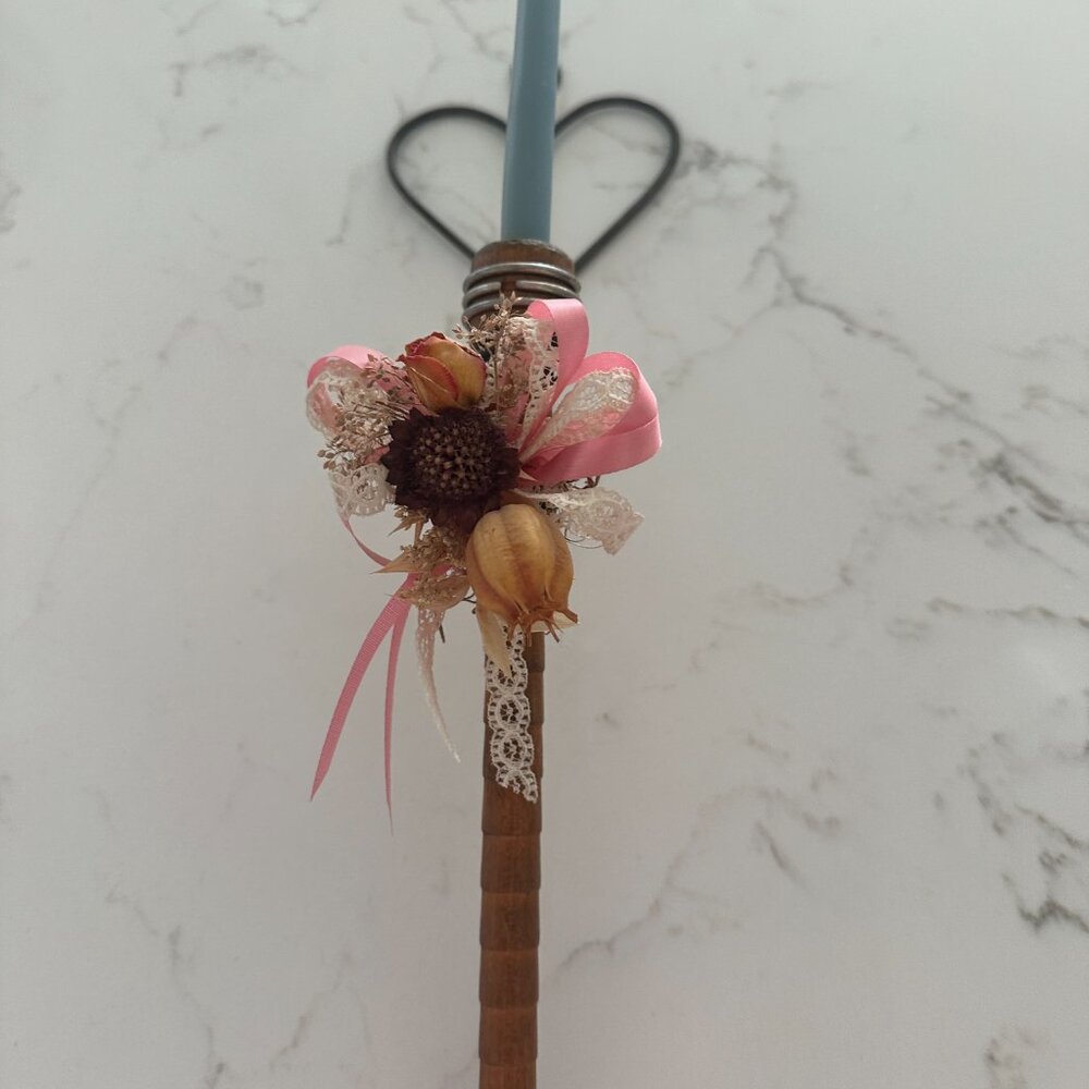Vintage Candle Sconce Made of Antique Wooden Bobbin Spool
